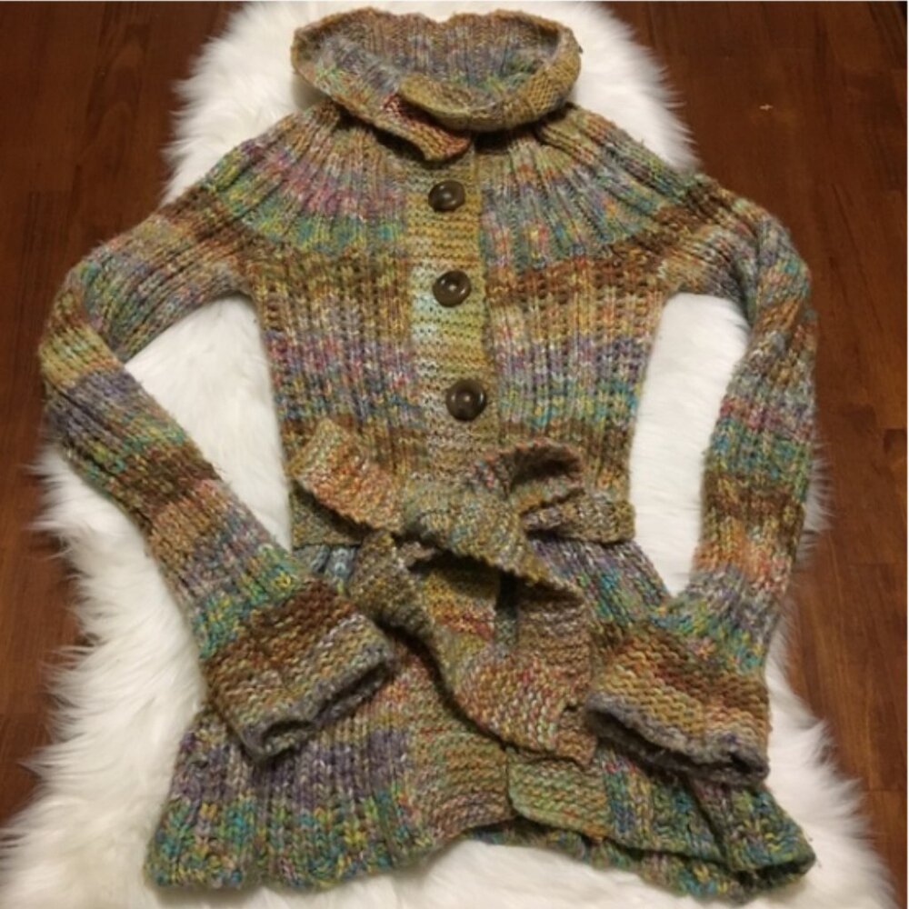 Free People Rainbow Chunky Knit Belted Sweater Cardigan